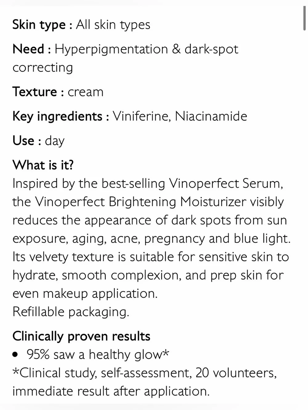 Caudalie Vinoperfect Dark Spot Brightening Moisturizer - BRAND NEW UNOPENED